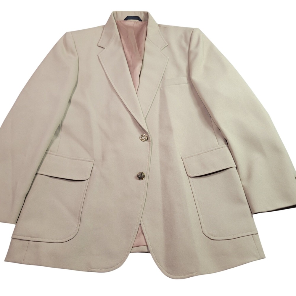 Haggar Mens Vintage Two Button Washable Blazer Beige Tan Sport Coat Gold Buttons